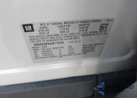 2018 Chevrolet Equinox Lt z USA, uszkodzony, nr VIN 2GNAXSEV4J6118780